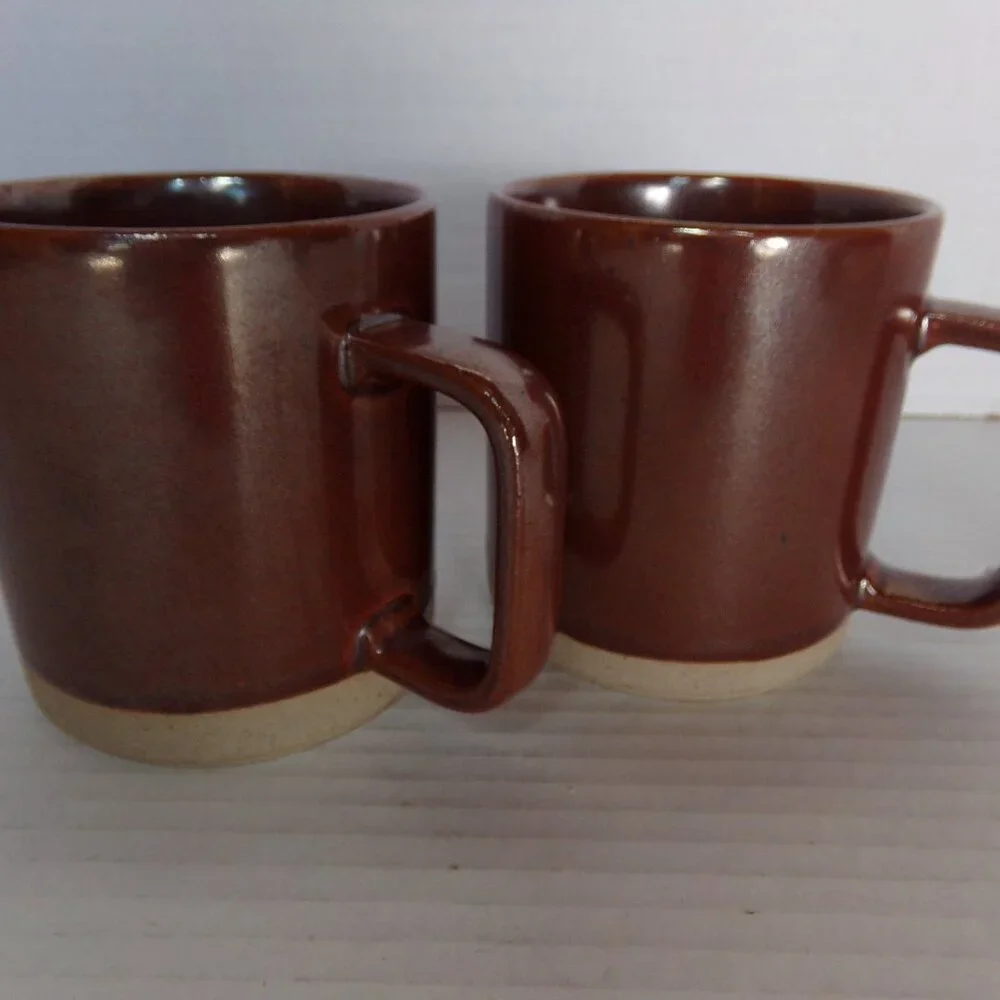 West Elm Brown Tan Coffee Tea Hot Chocolate Mugs Cups Set Of Two